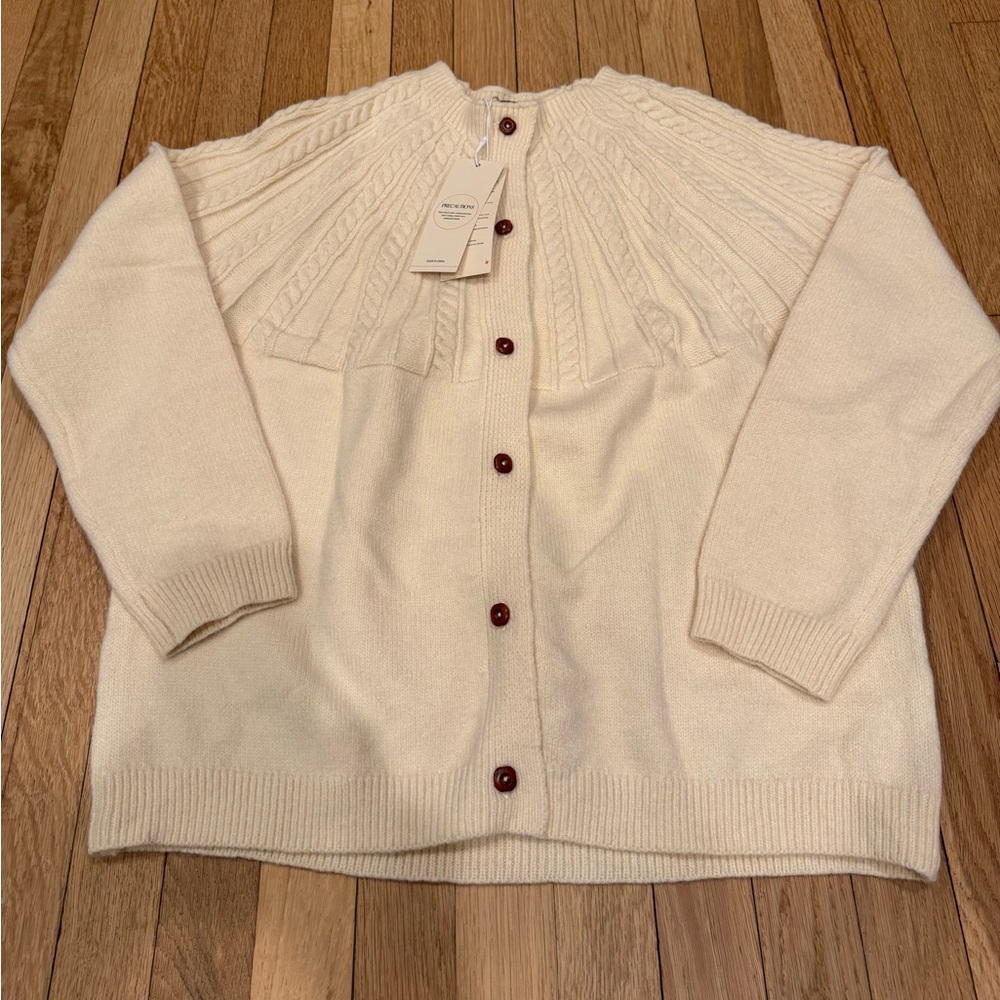 DOKOTOO Elegant Cream Button-Up Sweater NWT